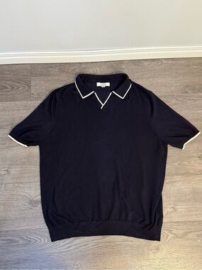 Threadbare Luxe Men’s Navy Knit Polo Shirt Contrast Trim Size XXL